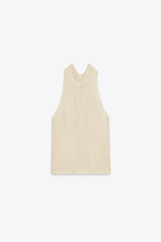 METALLIC THREAD HALTER TOP
