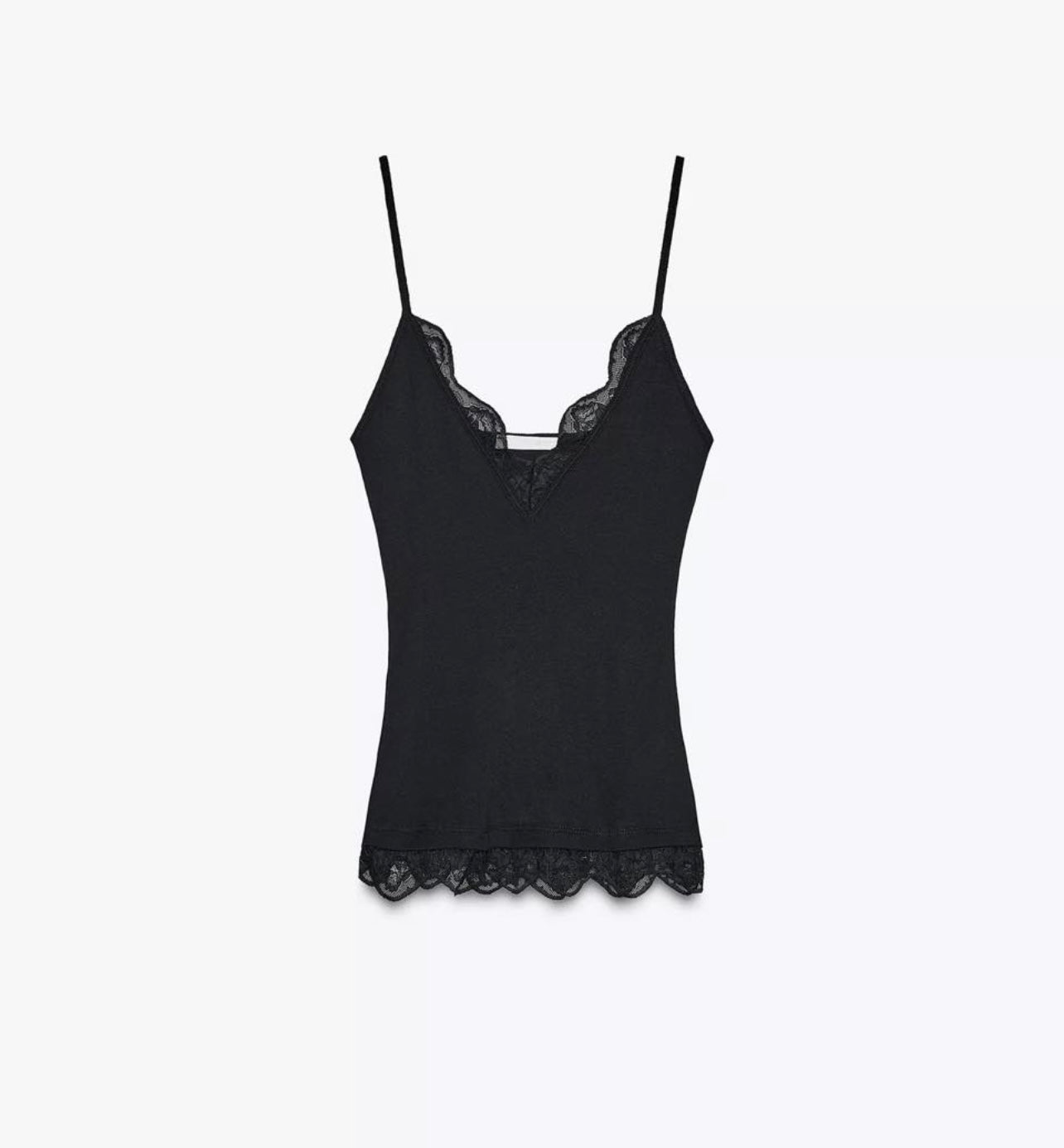 BLACK LACE TRIM KNIT CAMISOLE TOP