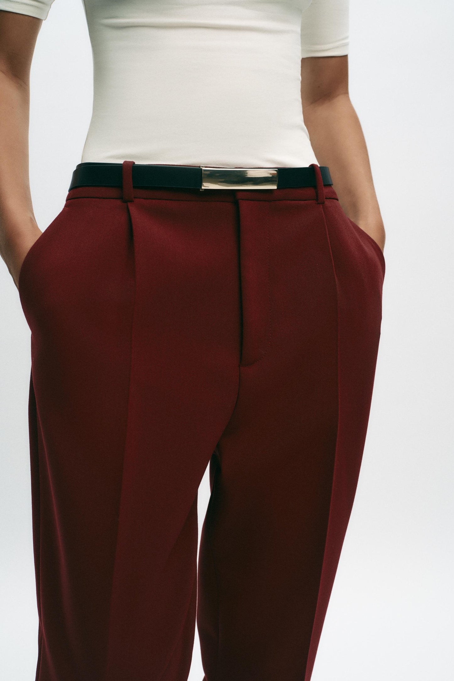 High-waisted straight-leg trousers