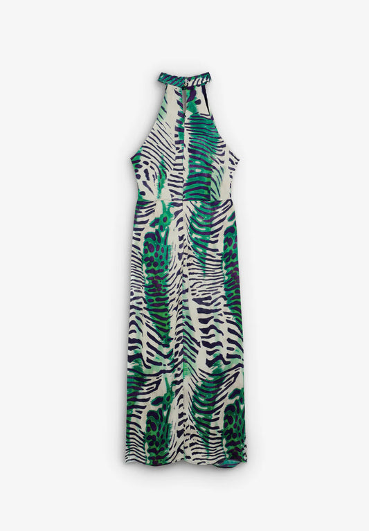 DRAPED HALTER MIDI DRESS