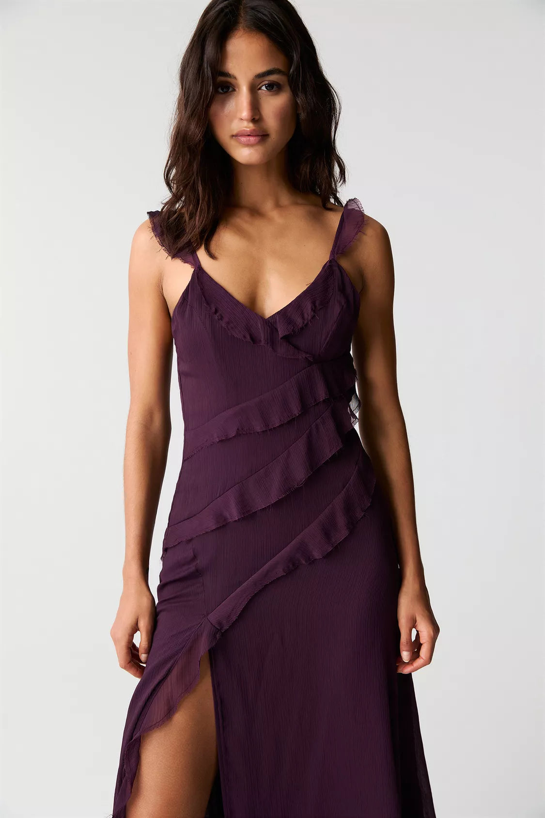 Ruffle detail chiffon maxi dress