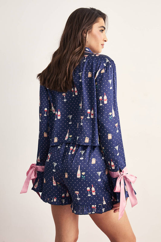 FESTIVE DRINK RUFFLE PAJAMA SHORT SET