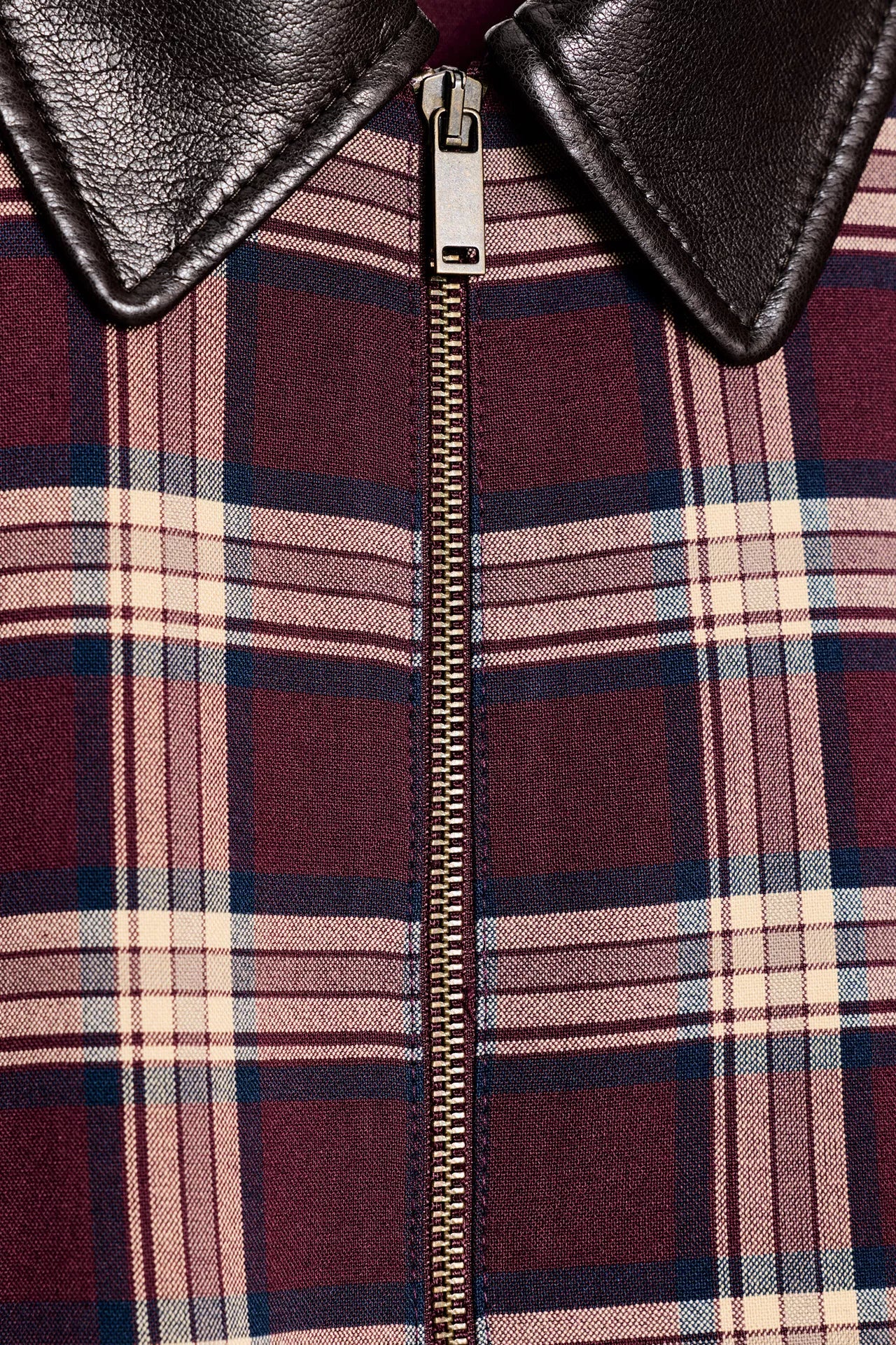 CHECKED BOMBER JACKET WITH LEATHER EFFECT LAPEL