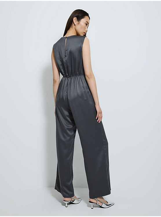 Charcoal Grey Satin Sleeveless Jumpsuit