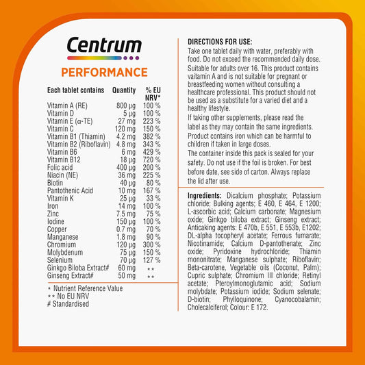 CENTRUM PERFORMANCE MULTIVITAMINES & MINÉRAUX – ÉNERGIE & CONCENTRATION – 60 COMPRIMÉS