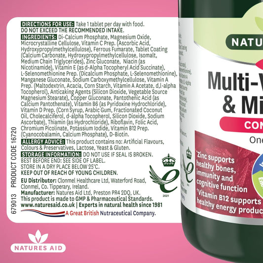 NATURES AID MULTIVITAMINS & MINERALS – ONE-A-DAY HIGH POTENCY DAILY MULTI-VITAMIN SUPPLEMENT INC. B12 & ZINC
