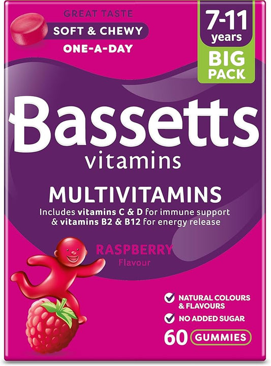 BASSETTS VITAMINS 7-11 YEARS RASPBERRY FLAVOUR MULTIVITAMINS 60 GUMMIES
