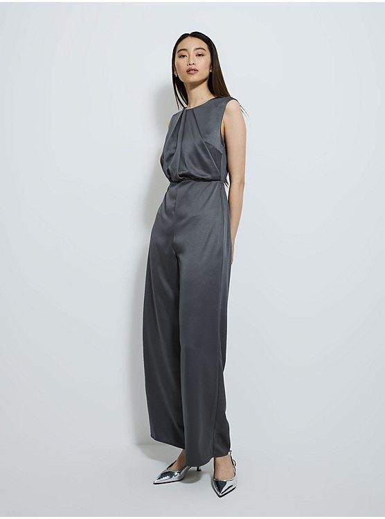 Charcoal Grey Satin Sleeveless Jumpsuit