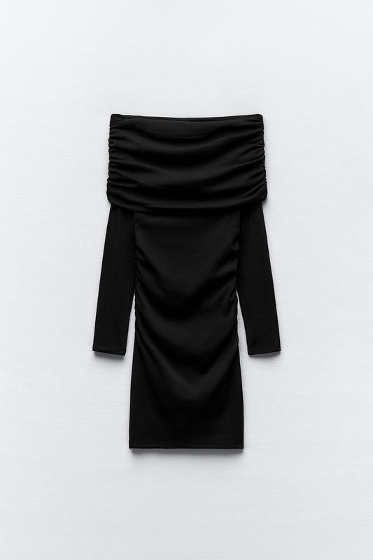 MINI DRESS DRAPED MULTIPOSITION COLLAR