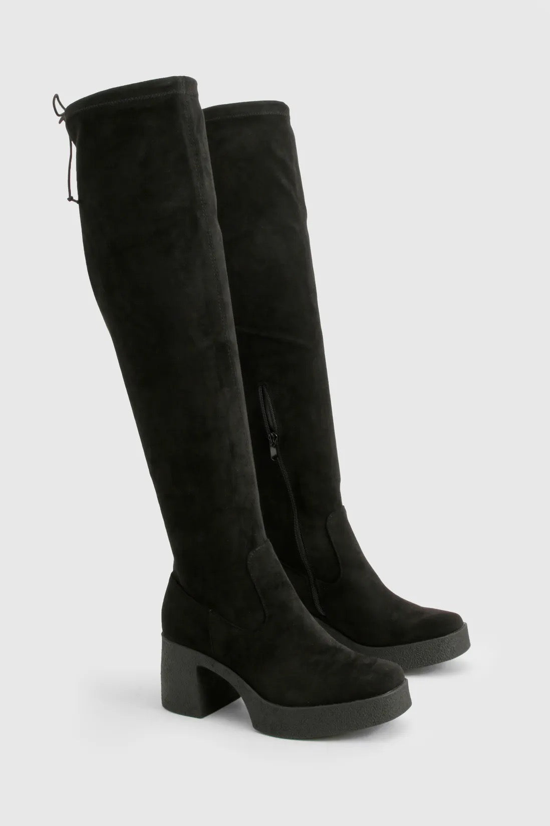 Faux Suede Tie Detail Over The Knee Boots