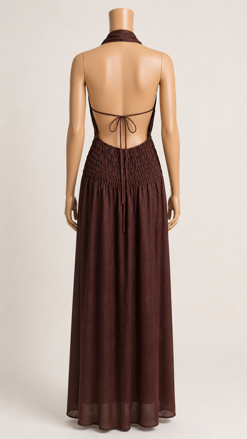 OPEN-BACK HALTER MAXI DRESS | CHOCOLATE BROWN
