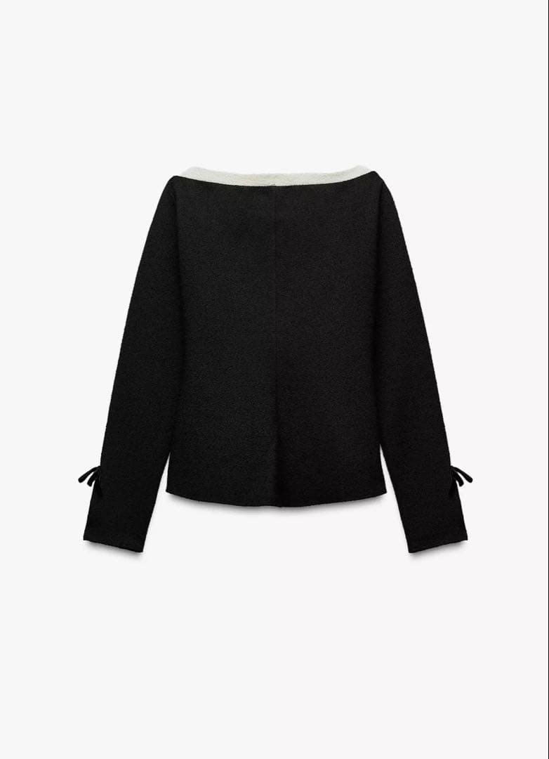 Black Contrast Boat Neck Top