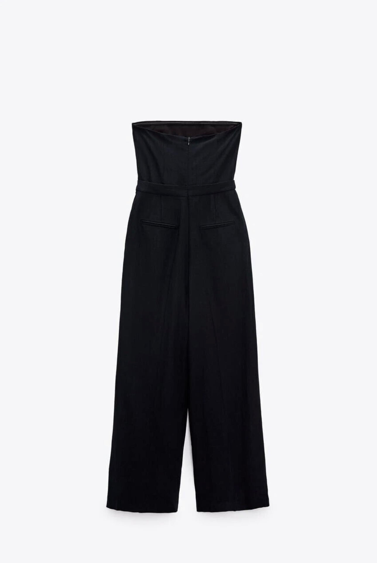 NAVY BLUE STRAPLESS LINEN WIDE LEG JUMPSUIT