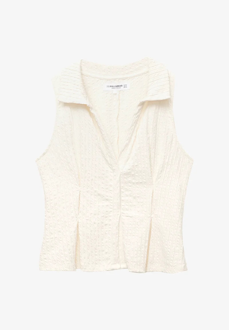 PINSTRIPE HALTER VEST TOP - Cream