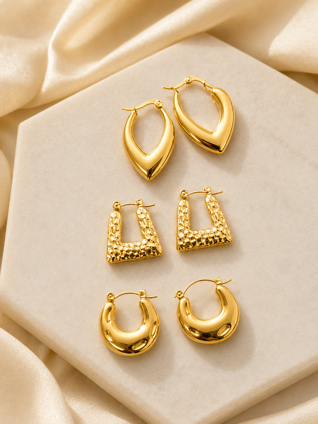 Set de 3 Earrings Gold Plated Stainless Steel