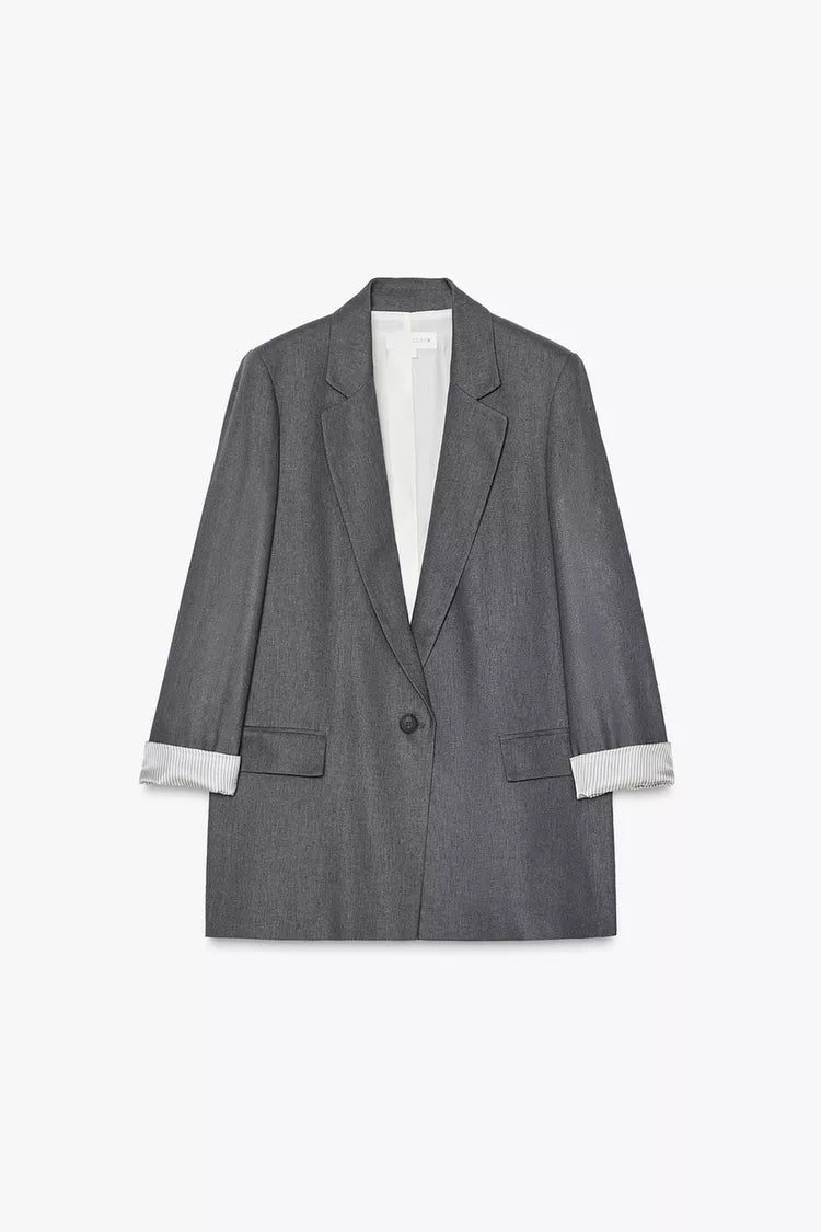 LINEN BLAZER WITH PRINTED CUFFS