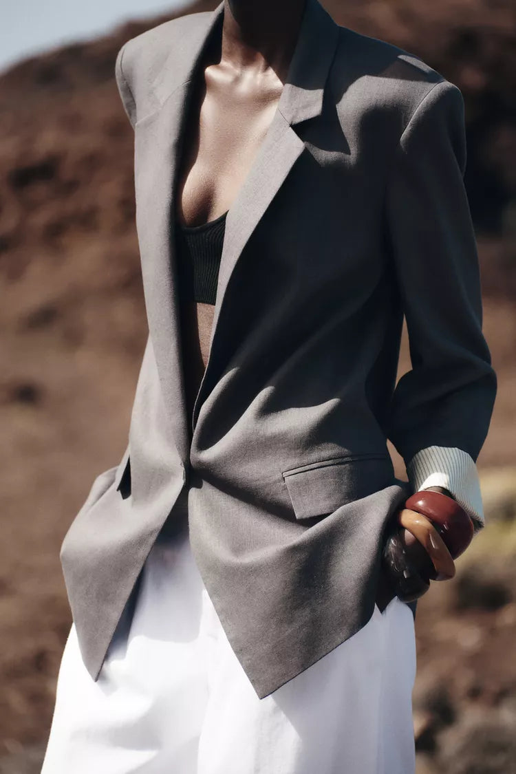 LINEN BLAZER WITH PRINTED CUFFS