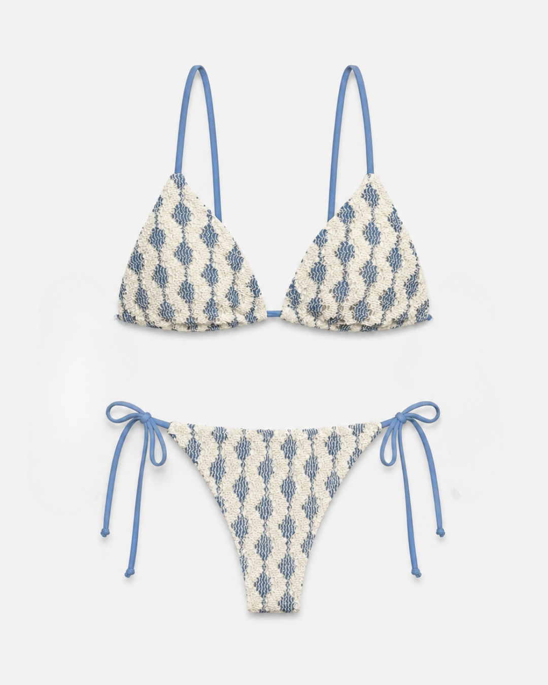 BIKINI TRIANGLE TEXTURÉ BLEU & ÉCRU
