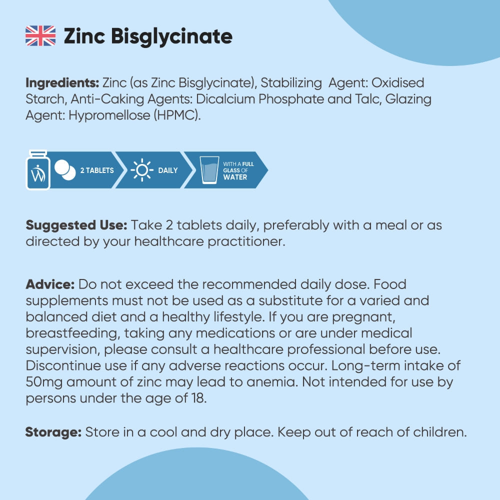 Zinc Bisglycinate Tablets | 50mg 400 Tablets