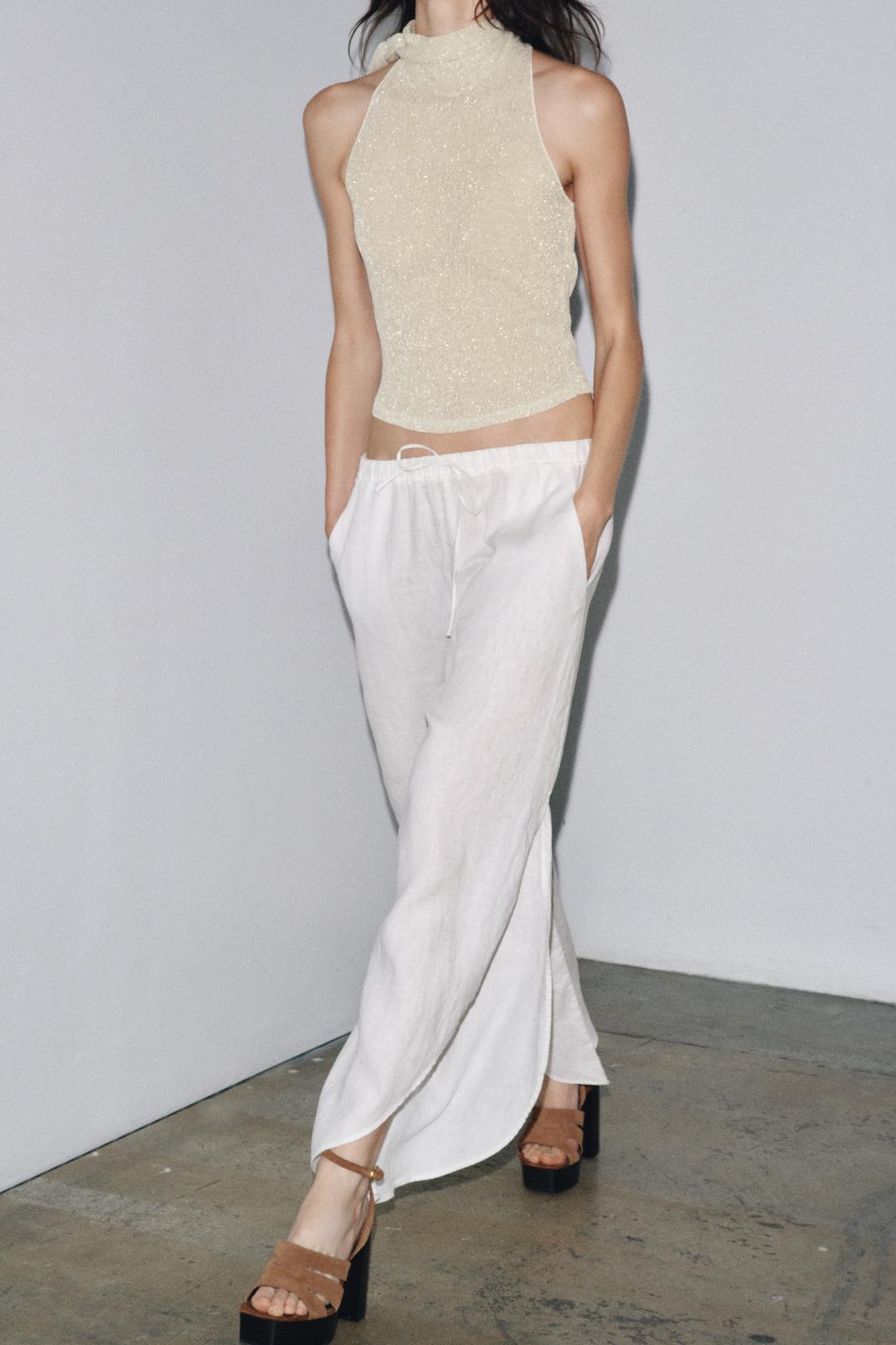 METALLIC THREAD HALTER TOP