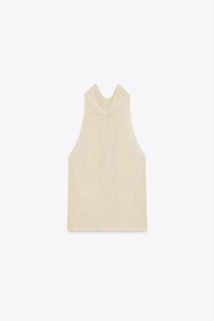 METALLIC THREAD HALTER TOP