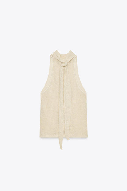 METALLIC THREAD HALTER TOP