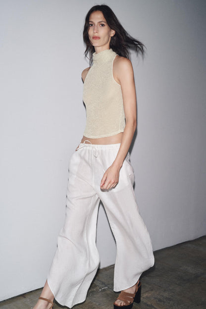 METALLIC THREAD HALTER TOP