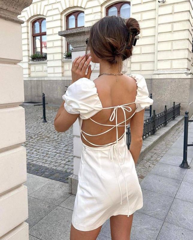 PUFF SLEEVE BACKLESS MINI DRESS | WHITE