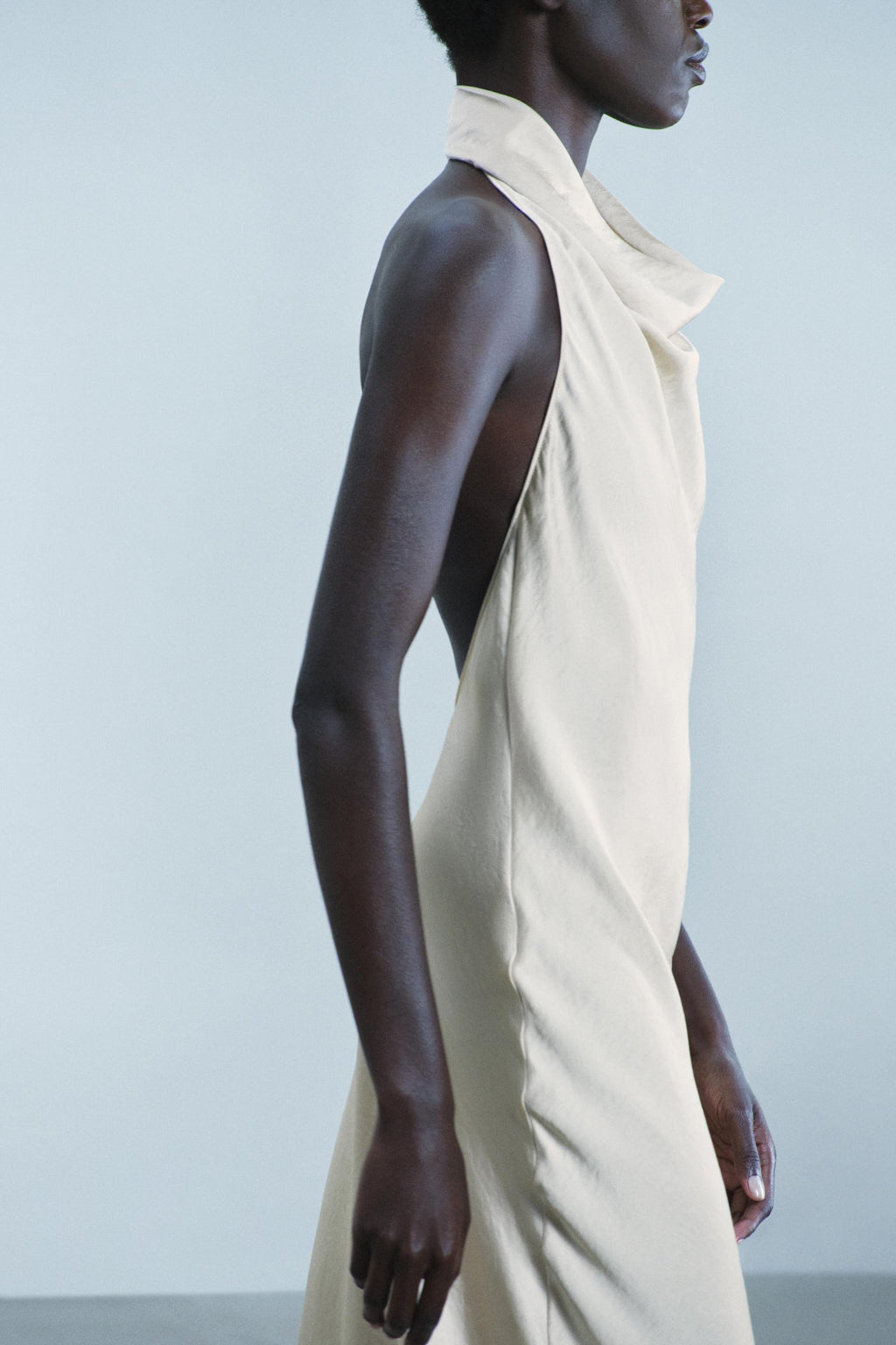ZARA Ecru halter satin midi dress – back view