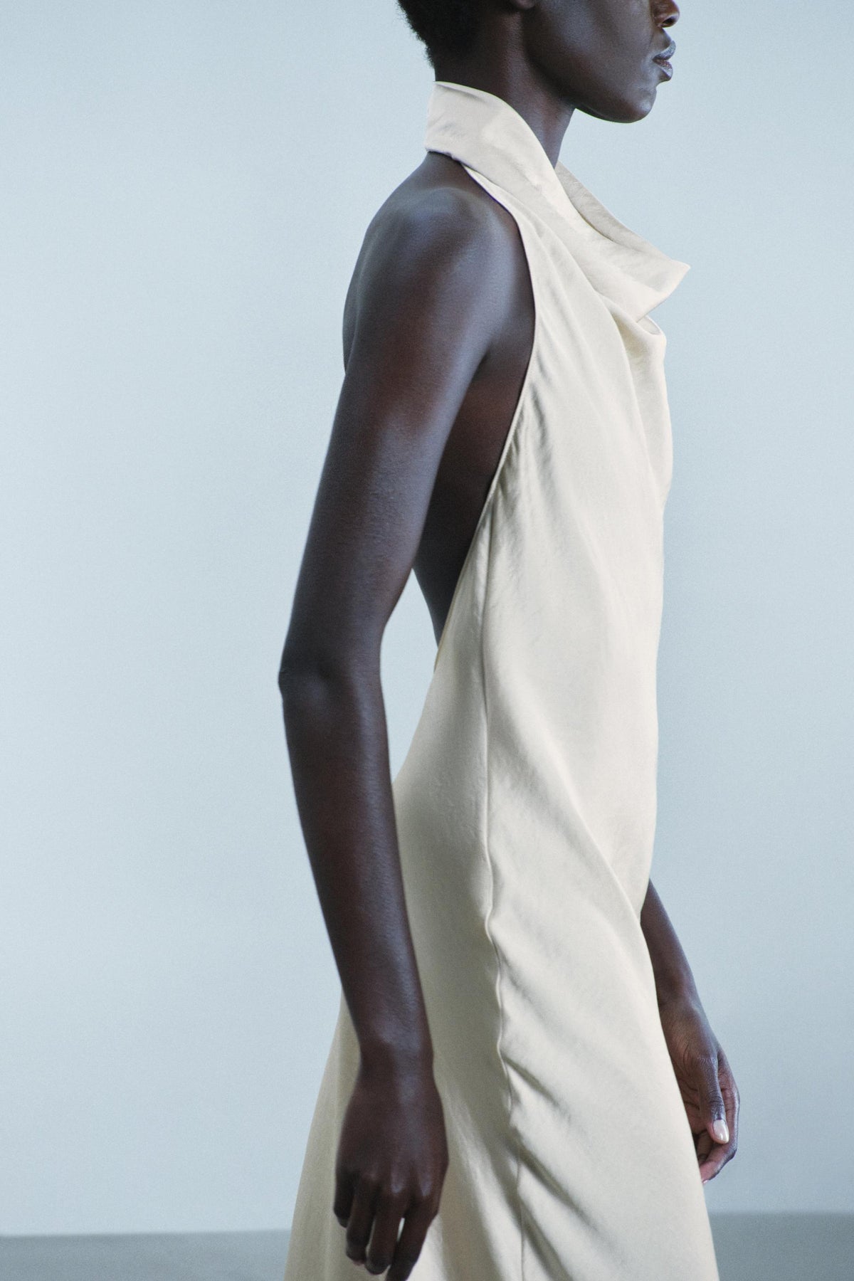 ZARA Ecru halter satin midi dress – back view