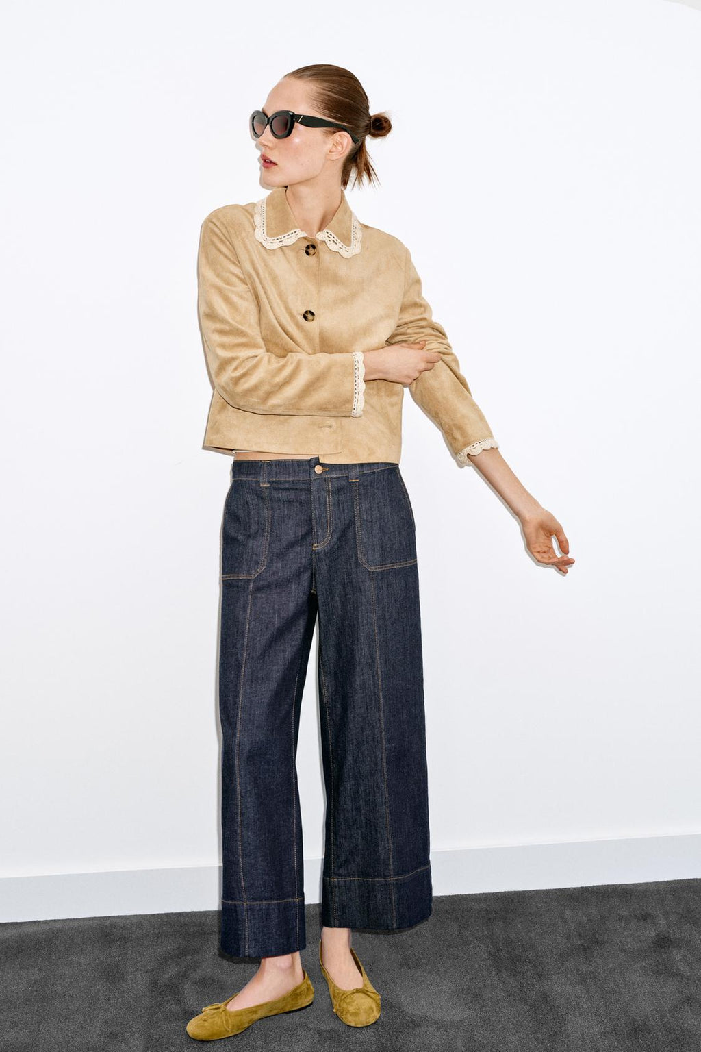 ZARA Z1975 mid-waist blue culottes jeans