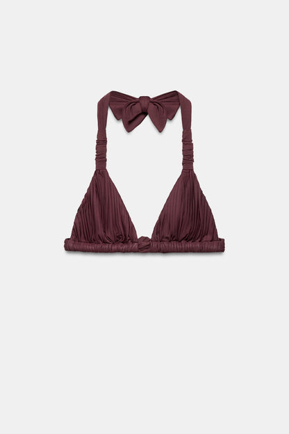 PLEATED HALTER BIKINI SET