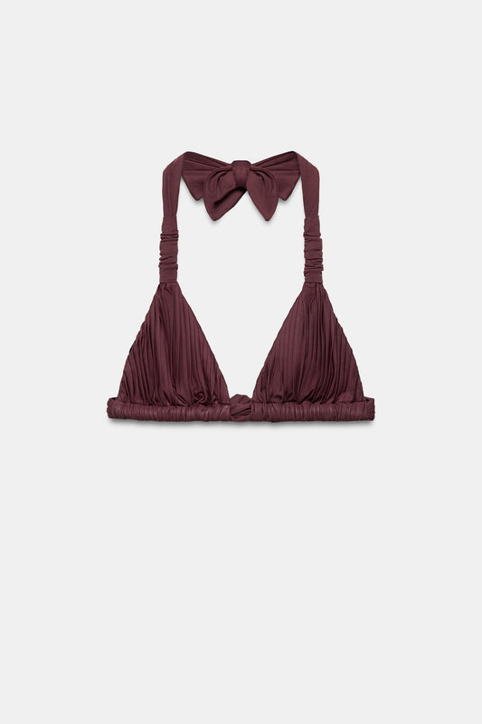 PLEATED HALTER BIKINI SET