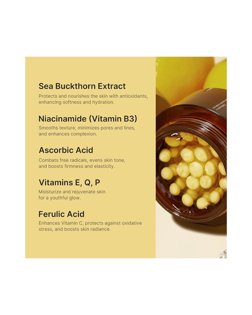 Actifs clés Medicube Deep Vita C – argousier, niacinamide et vitamine C