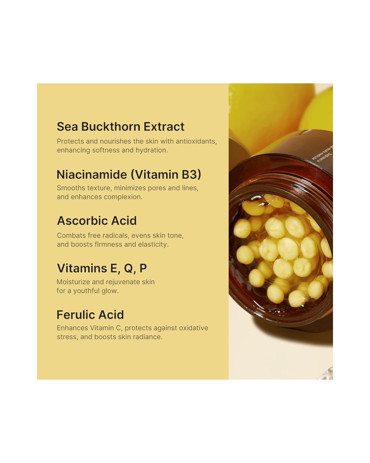 Actifs clés Medicube Deep Vita C – argousier, niacinamide et vitamine C
