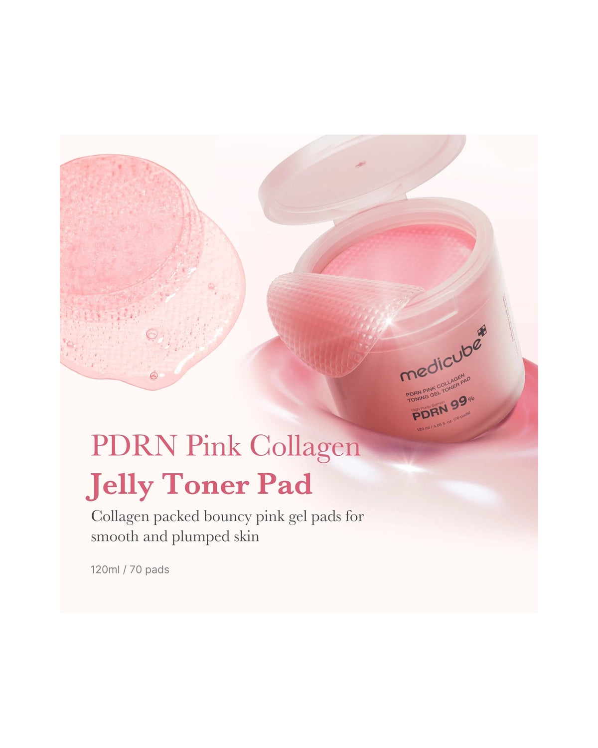 Medicube PDRN pink collagen gel pad texture and open jar