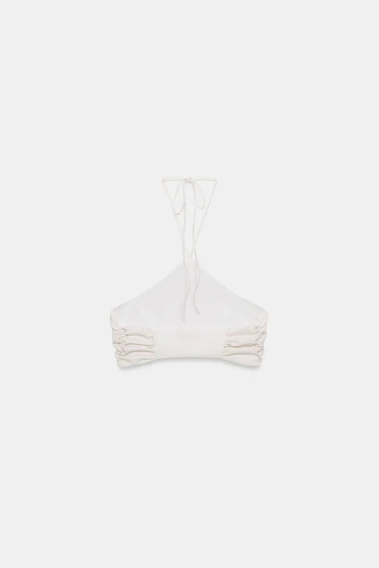 [C1] GINGHAM HALTER CROP TOP