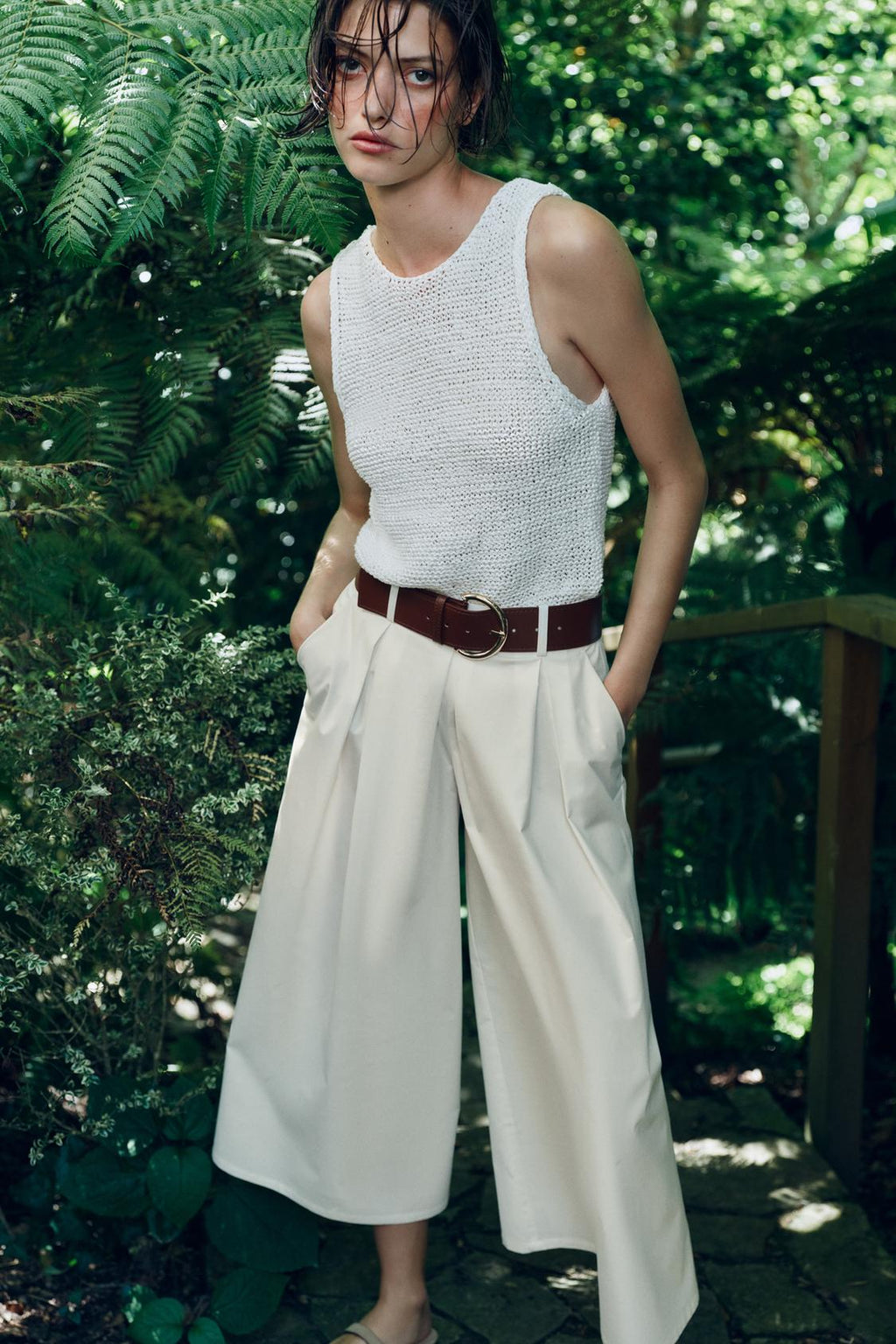 ZARA white high-waist culottes shown with styling belt; product sold without belt