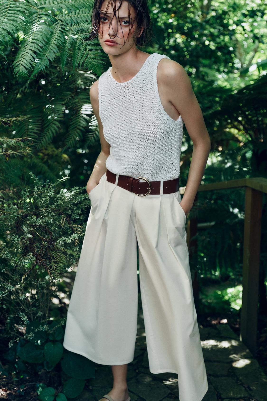 ZARA white high-waist culottes shown with styling belt; product sold without belt