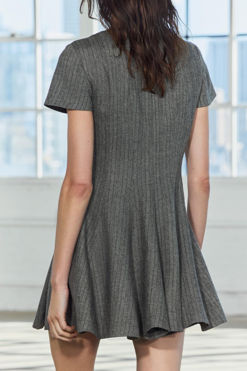 HERRINGBONE DRESS WITH A FLARED GODET SKIRT