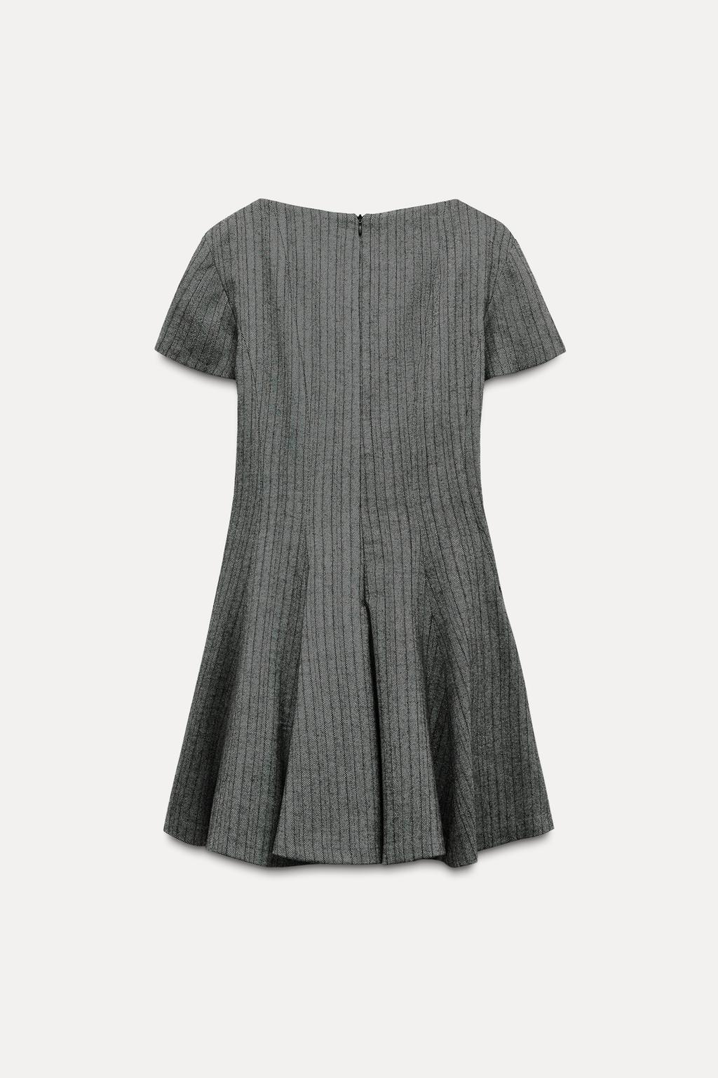 HERRINGBONE DRESS WITH A FLARED GODET SKIRT