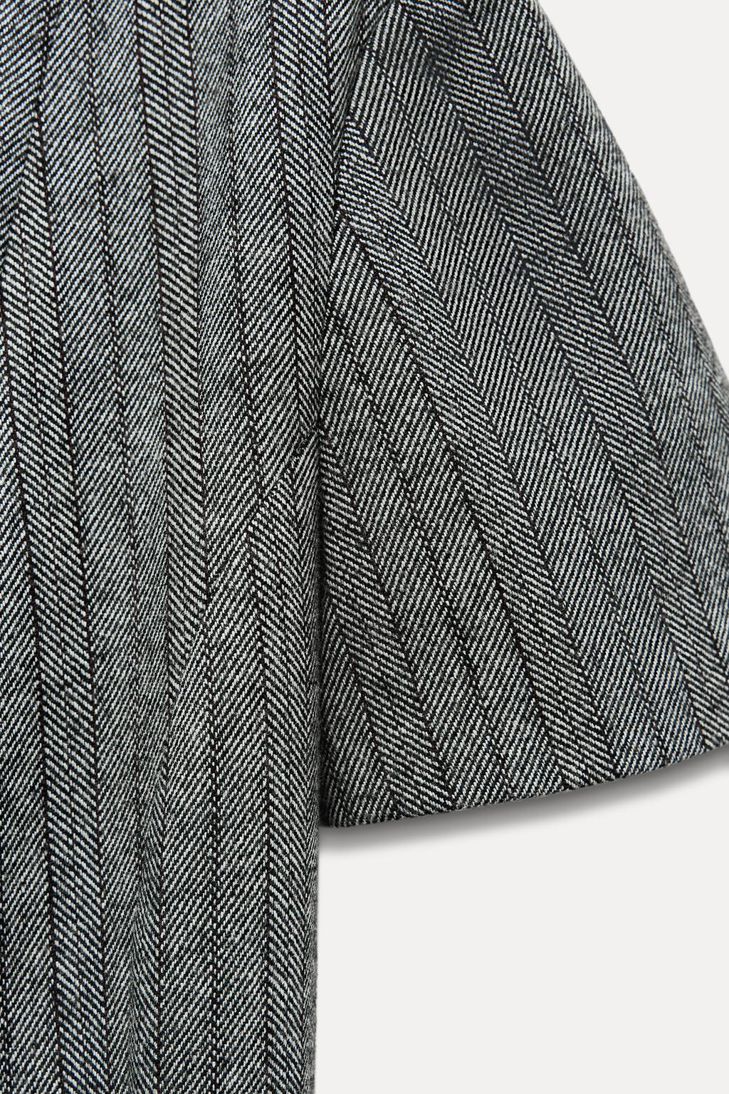 HERRINGBONE DRESS WITH A FLARED GODET SKIRT