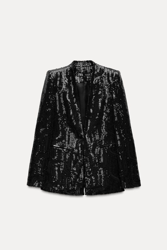 Blazer à paillettes sans revers