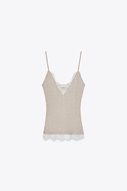 LACE TRIM KNIT CAMISOLE TOP
