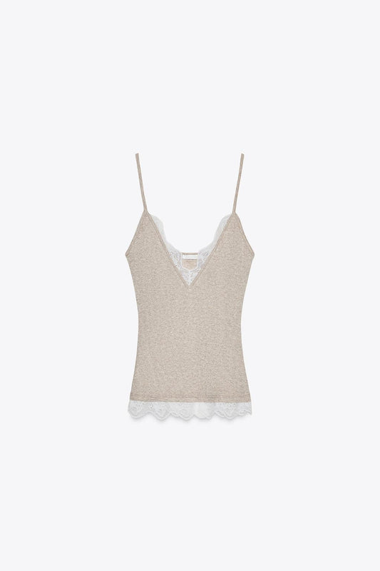 LACE TRIM KNIT CAMISOLE TOP