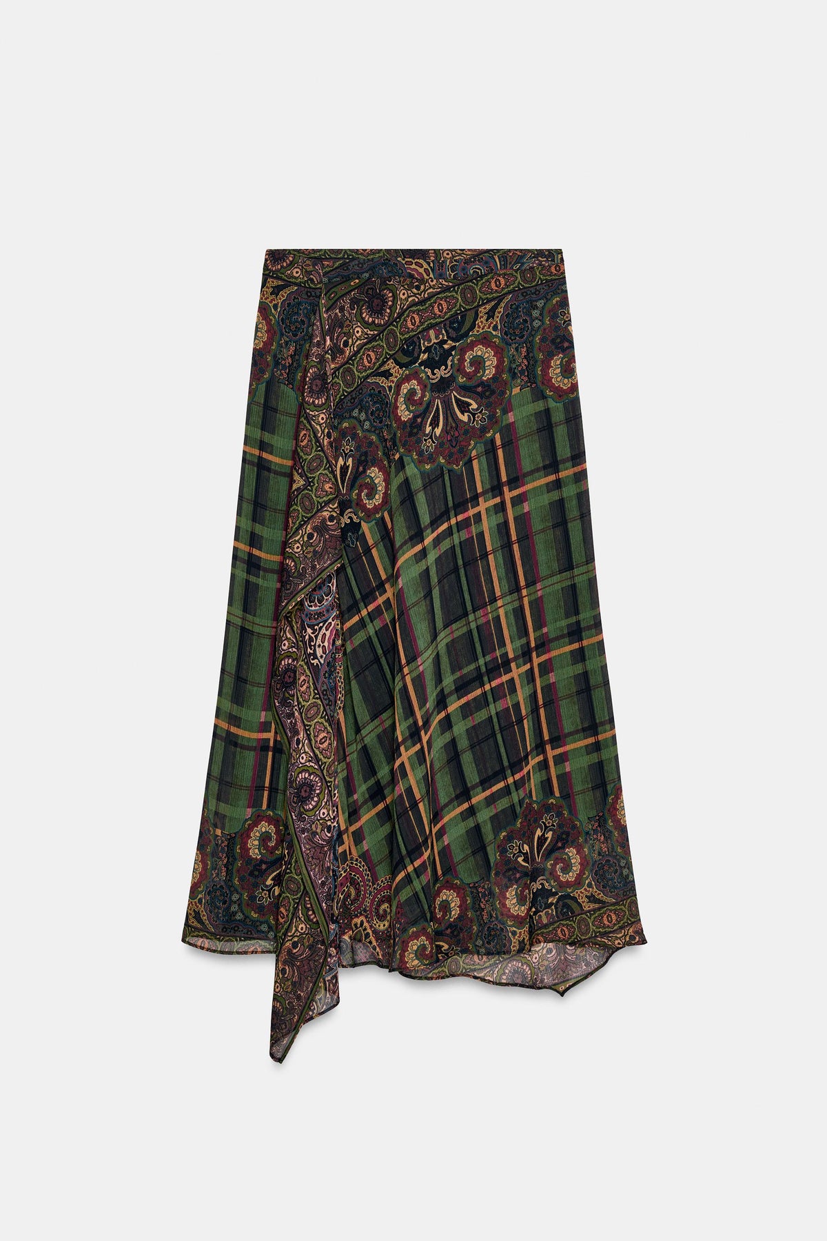 ASYMMETRIC PRINTED MIDI SKIRT
