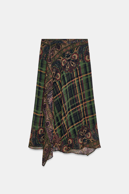ASYMMETRIC PRINTED MIDI SKIRT