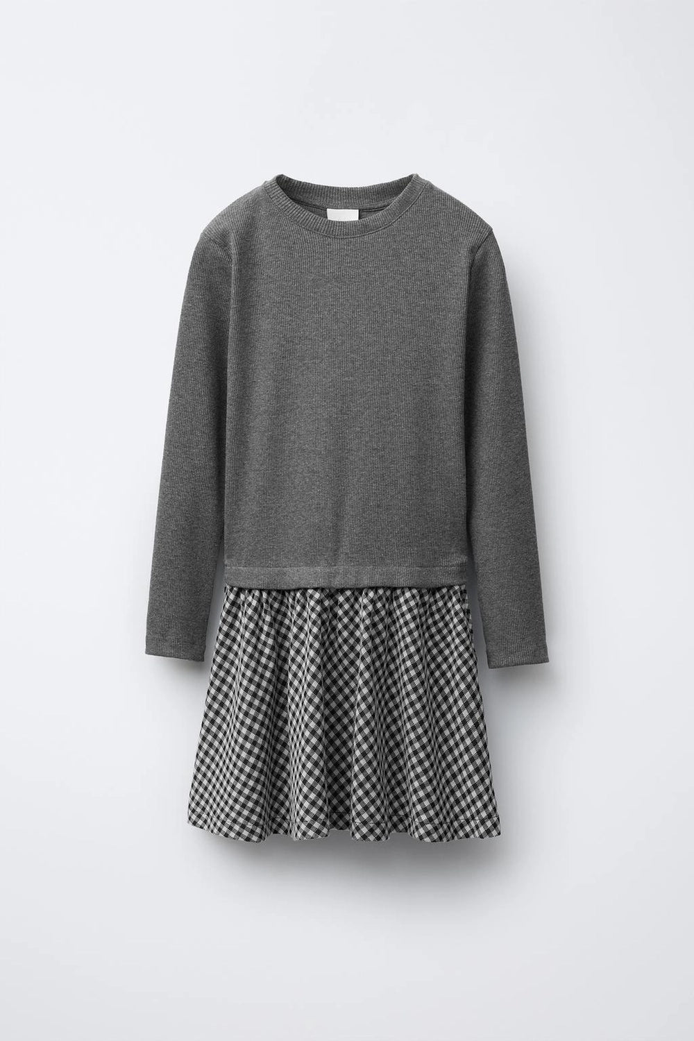 RIBBED COMBINATION DRESS WITH CHECK SKIRT