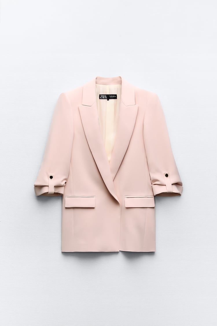 Soft Pink Rolled-Sleeve Blazer