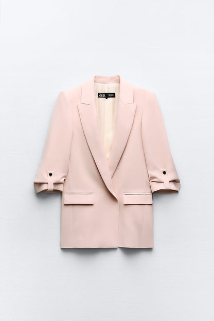 Soft Pink Rolled-Sleeve Blazer